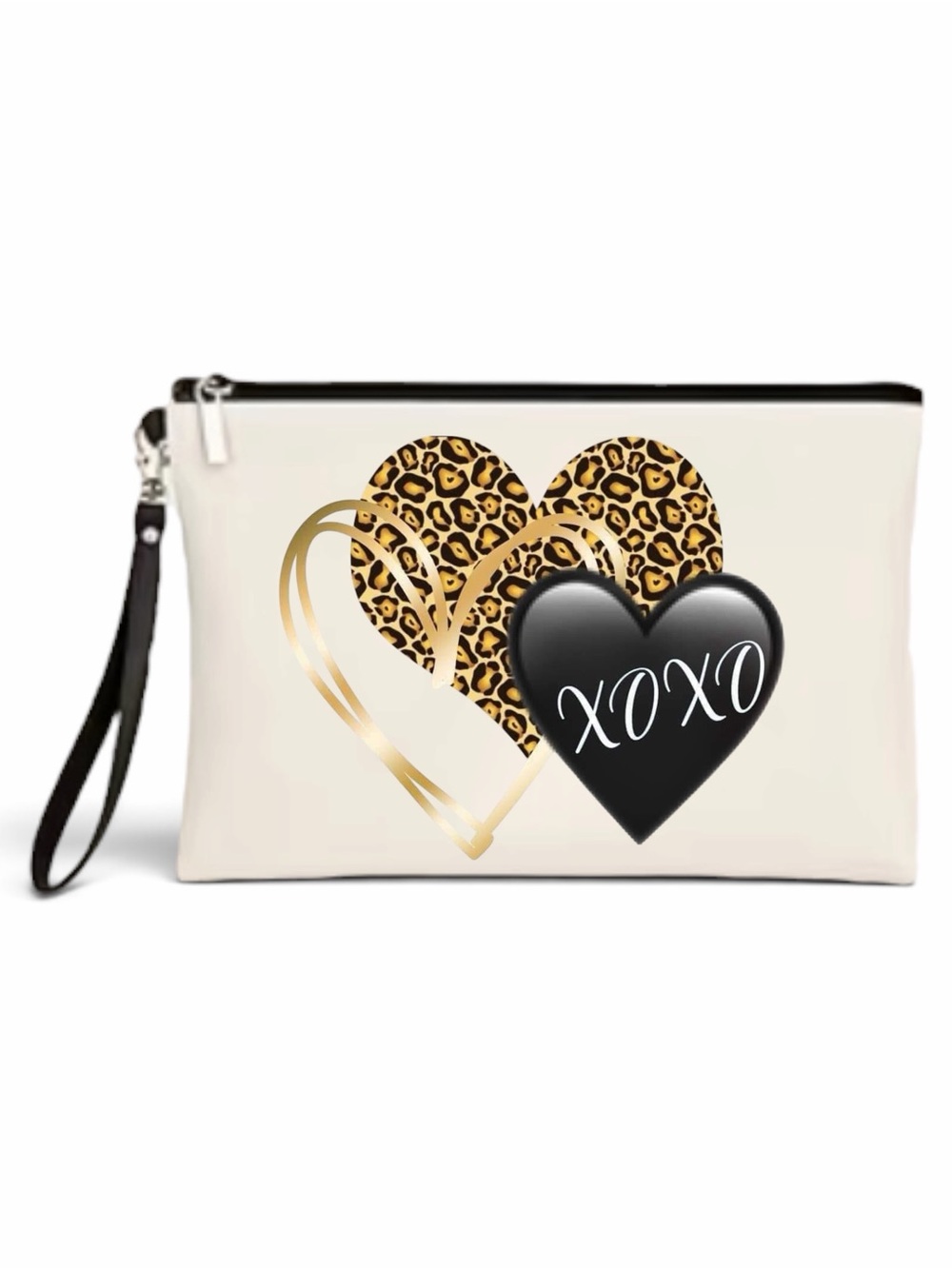 XOXO Leopard Heart Wristlet/pouch - Cream and Black